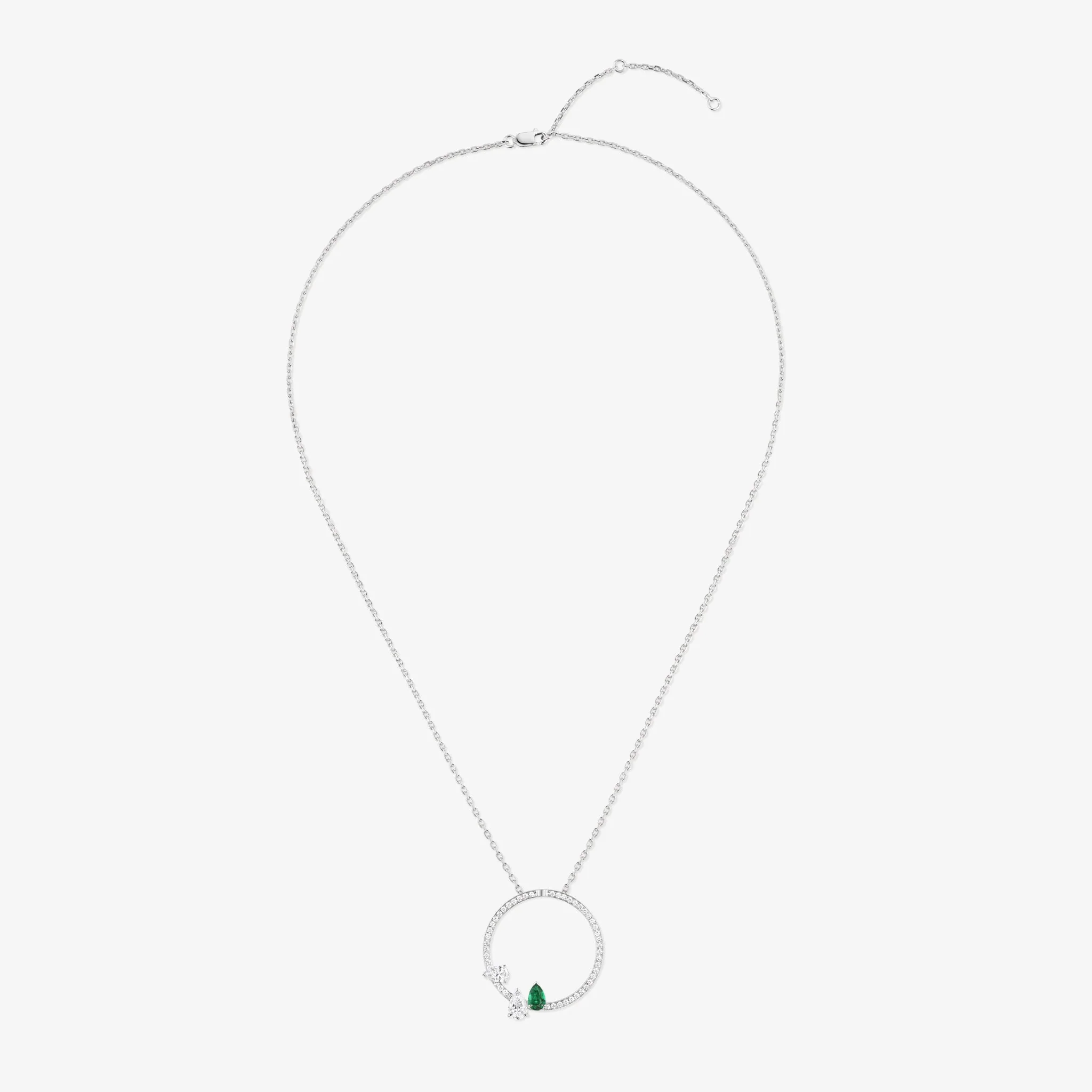 Serti sur Vide pendant set with 2 diamonds and 1 emerald - Image 3